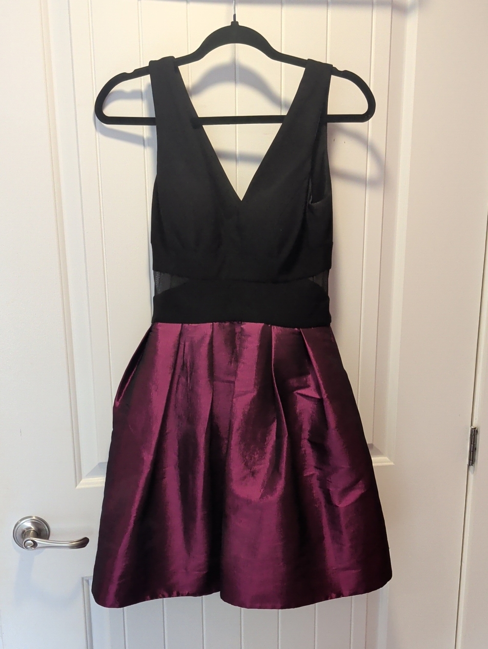 Xscape Black Bodice with Plum Skirt Fit-and-Flare Dress